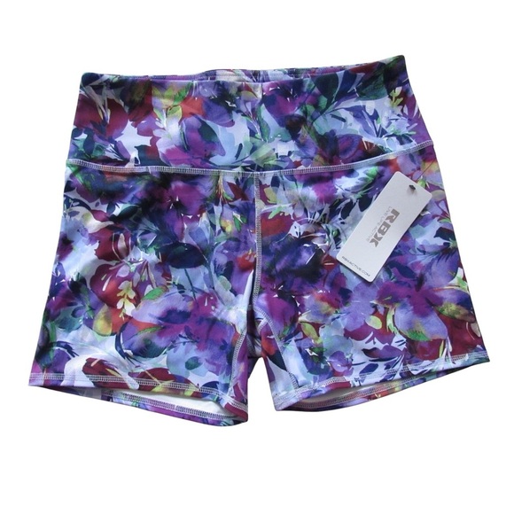 RBX Womens Purple Floral Active Shorts XL Gym Athletic Workout Activewear - Picture 1 of 9